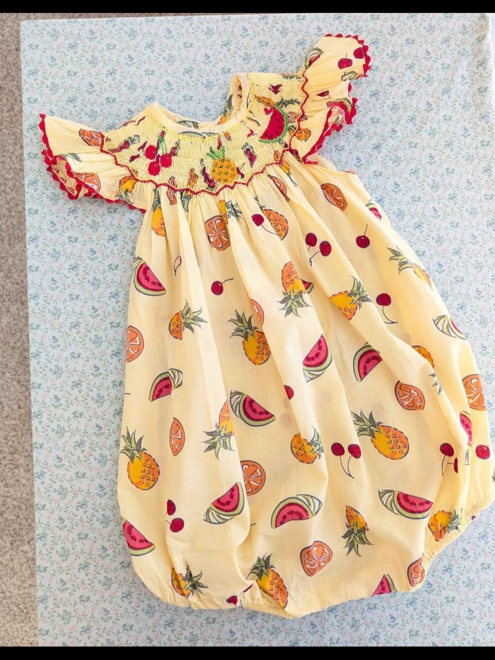 9 Mos Smocked Fruit Bubble
